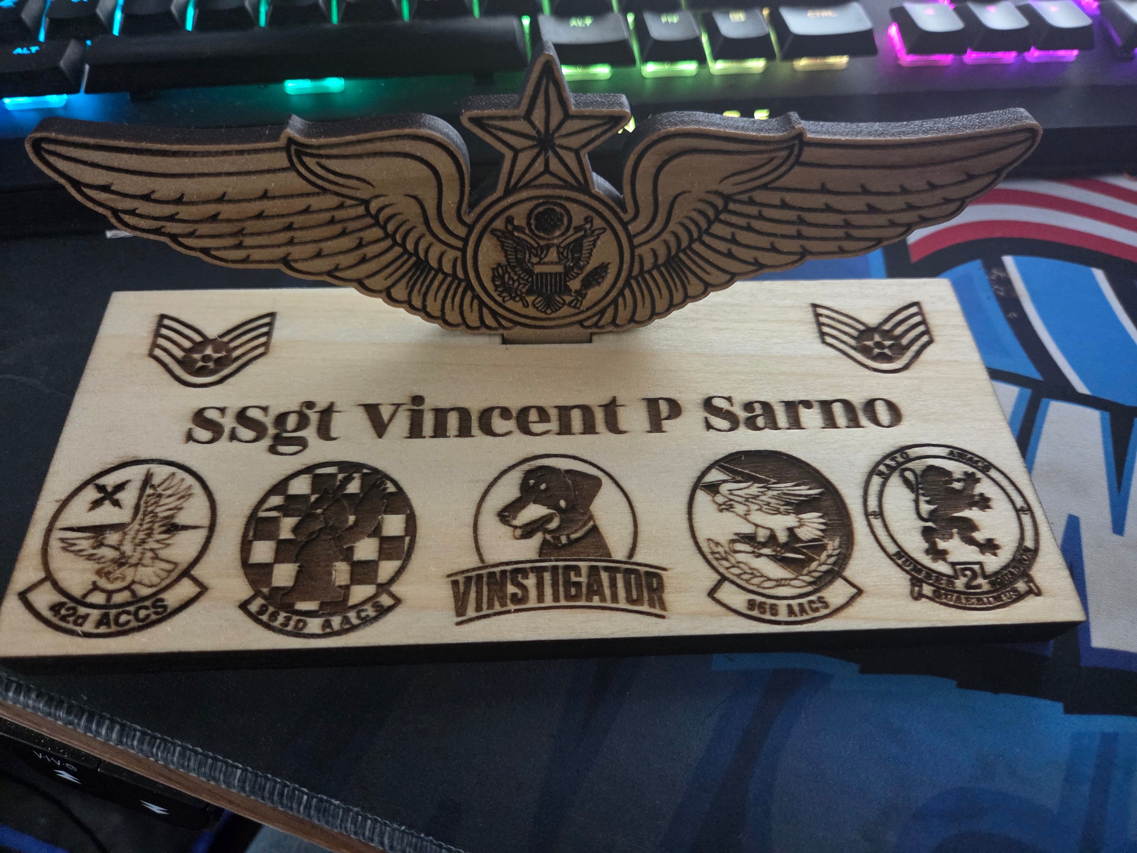 Personalized Wooden Badge & Insignia Display Stand