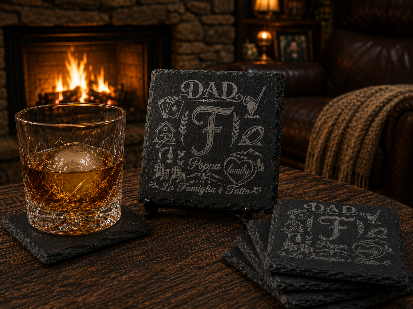 Personalized Engraved Slate Coasters - Set of 4