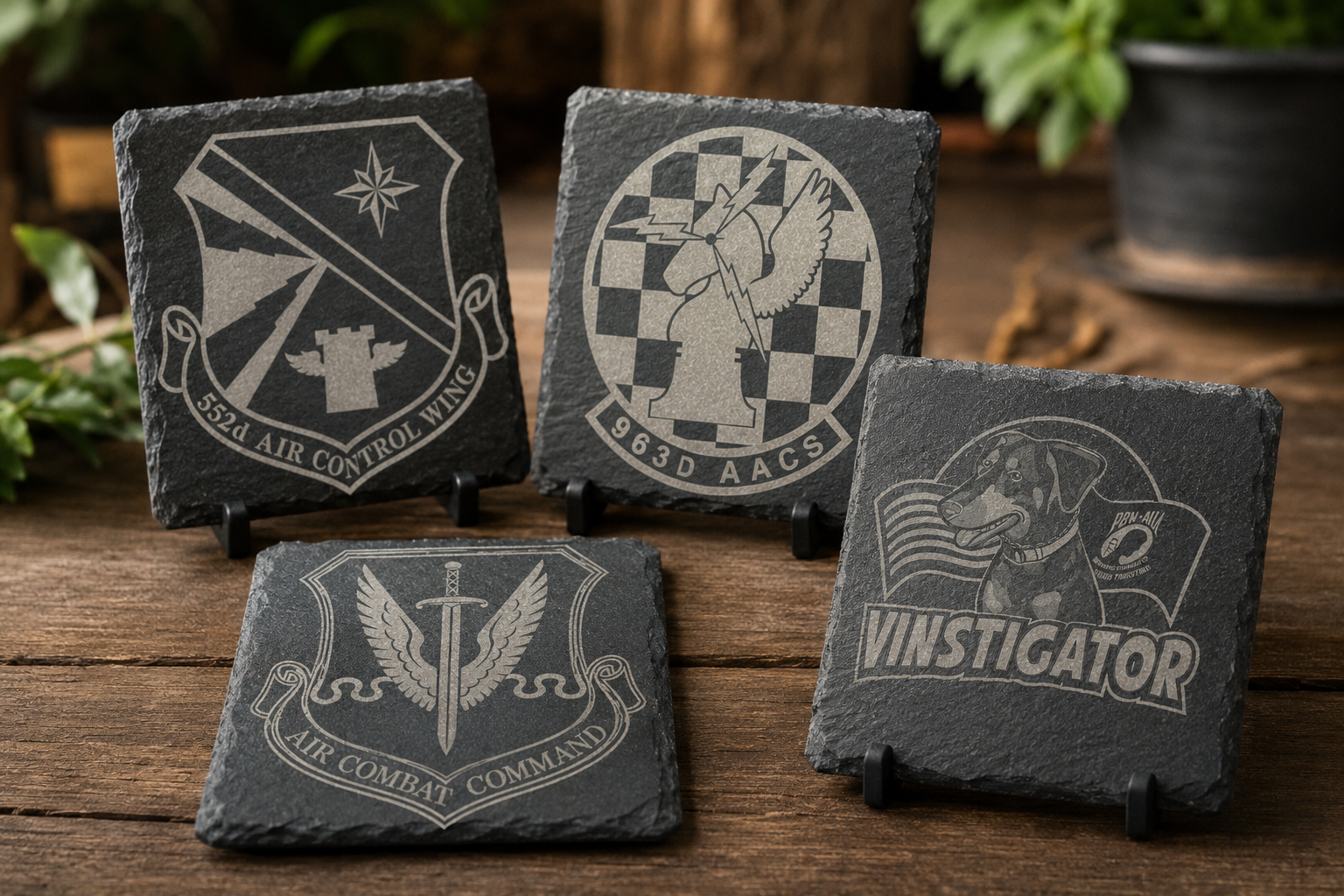 Personalized Engraved Slate Coasters - Set of 4