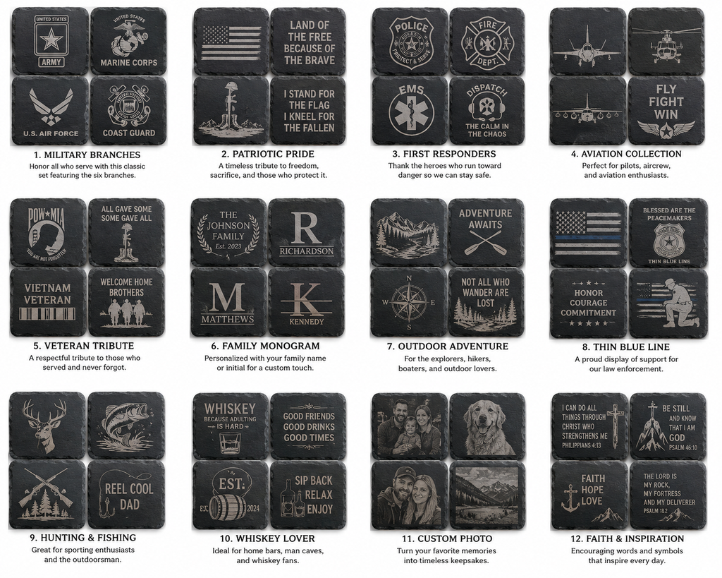 Personalized Engraved Slate Coasters - Set of 4