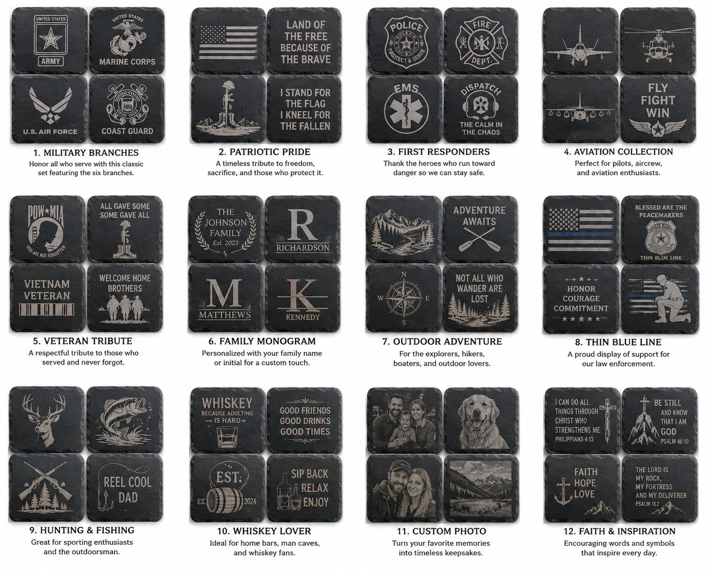 Personalized Engraved Slate Coasters - Set of 4