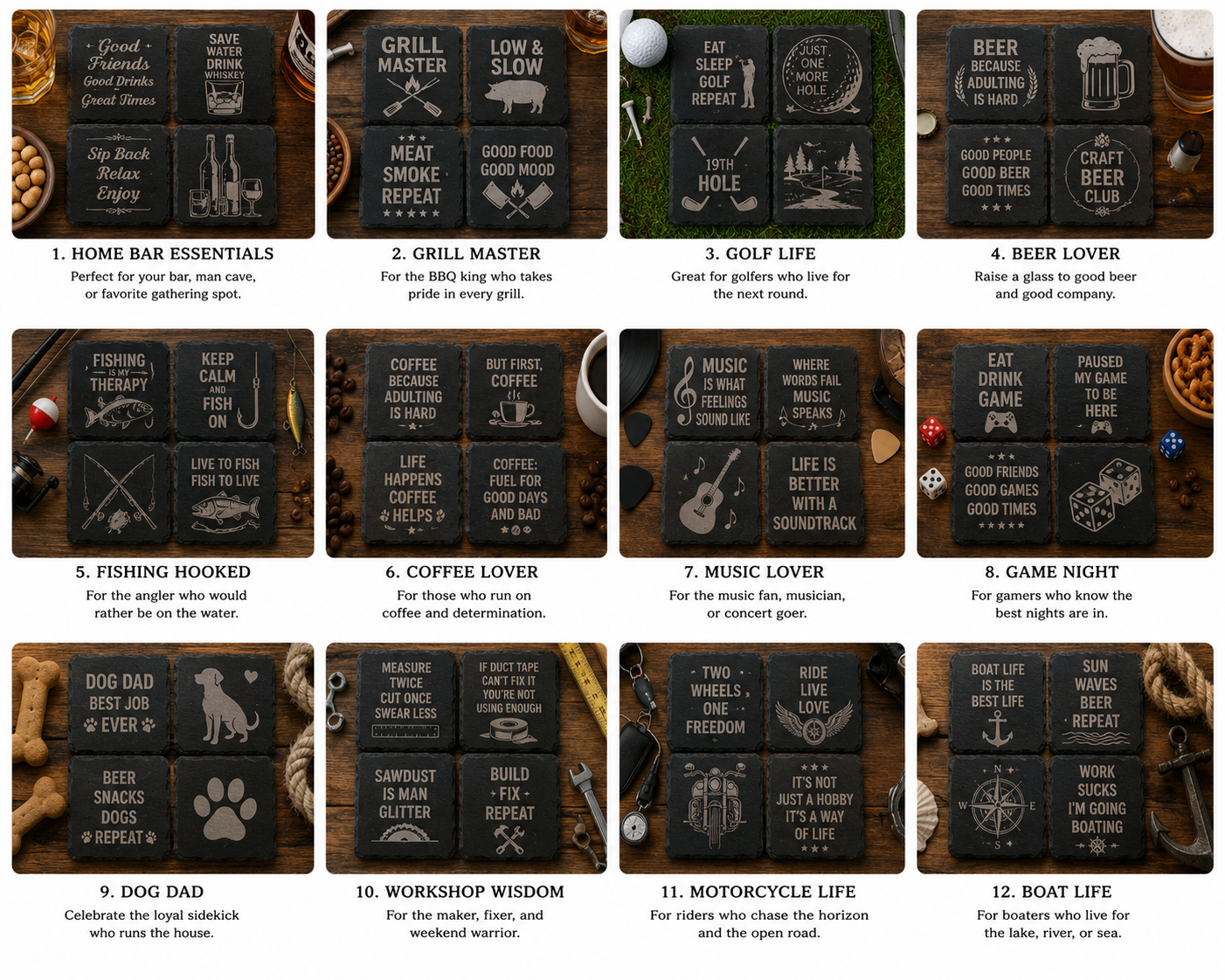 Personalized Engraved Slate Coasters - Set of 4
