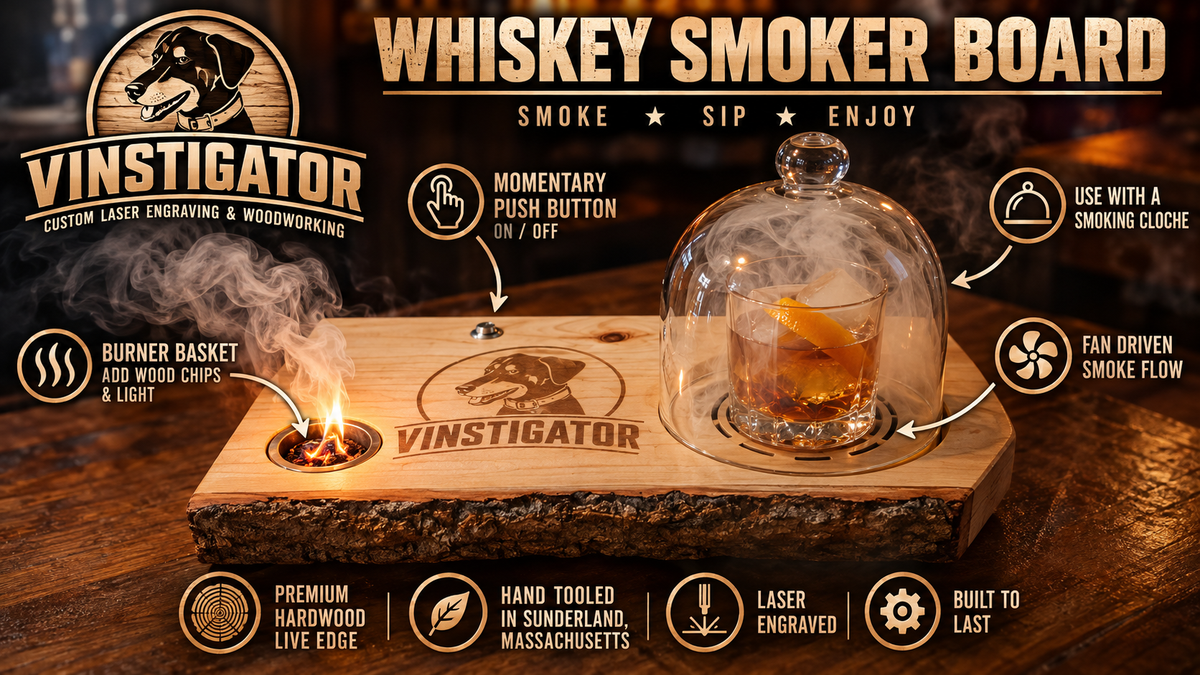 Hand-Tooled Whiskey Smoke Board – Customizable Cocktail Smoker